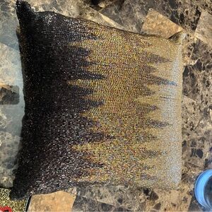 Beaded Decorative Pillow - Black and Gold